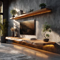 Handcrafted Live Edge Media Shelf Living Room Interior Architectural Feature, solid wood, built to order