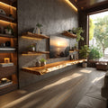 Rustic Live Edge Floating TV Shelf Living Room Interior Signature Furniture, solid wood, built to order