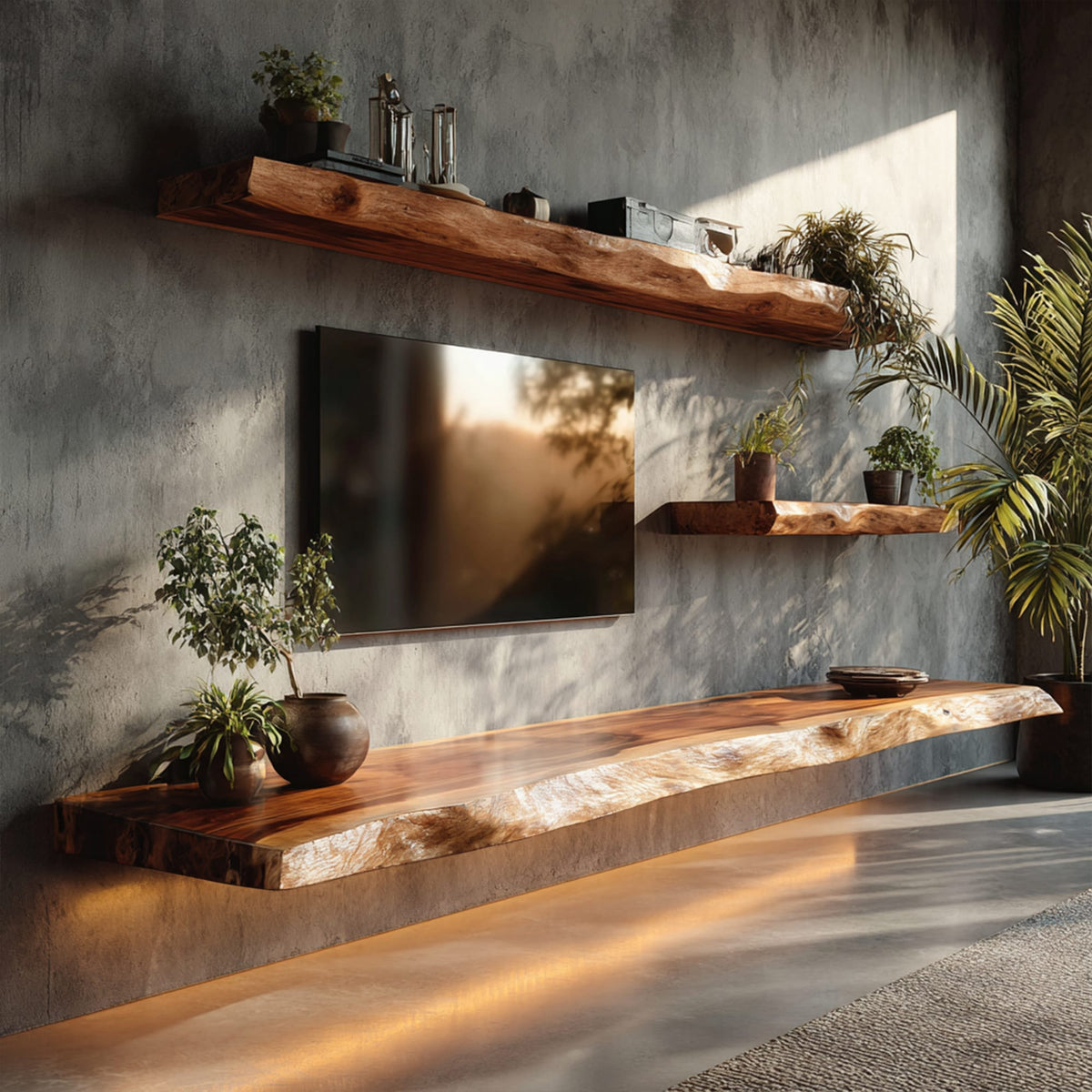 Live Edge Floating Media Wall Shelf