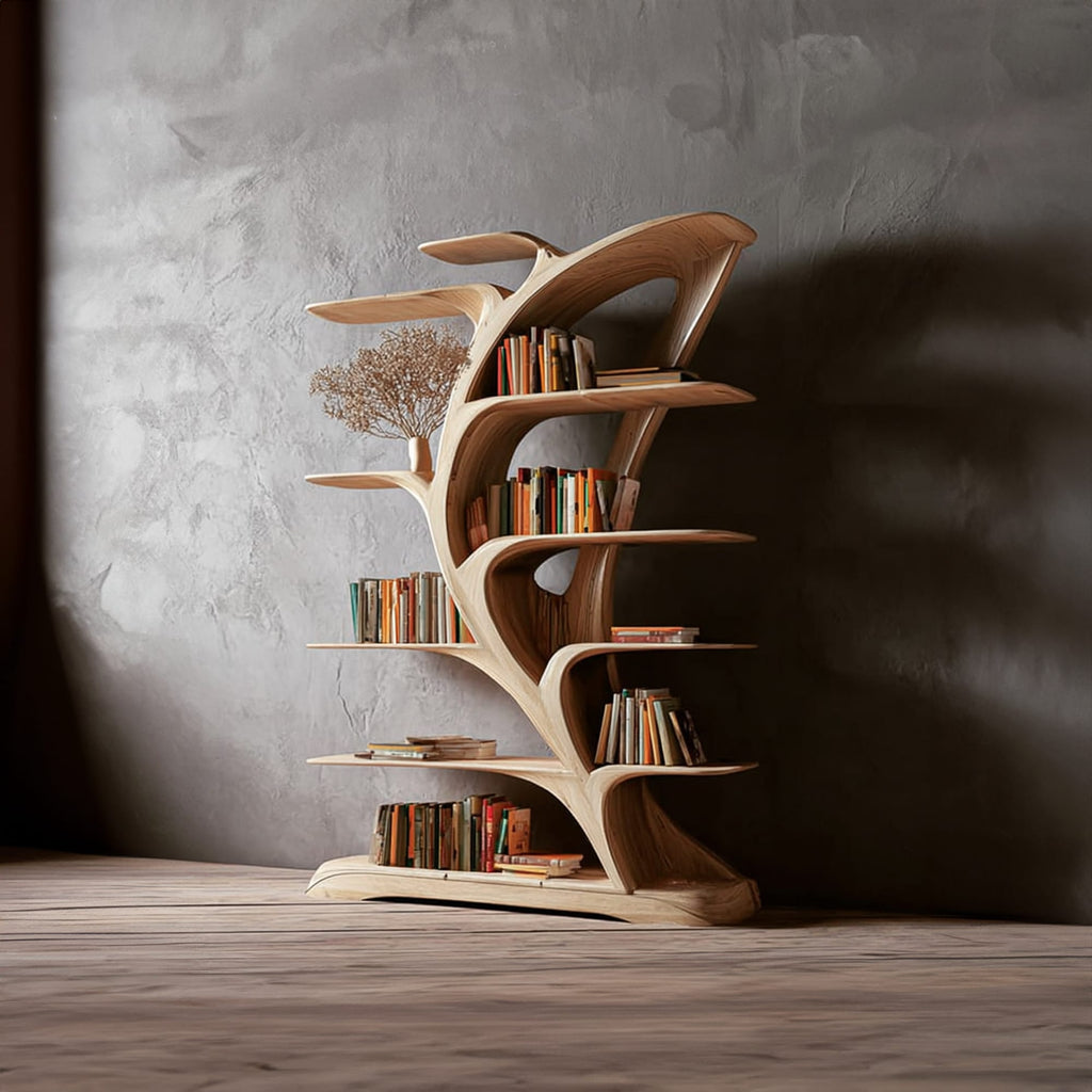 Midcentury Tree Bookshelf Bedroom Reading, solid wood, built to order