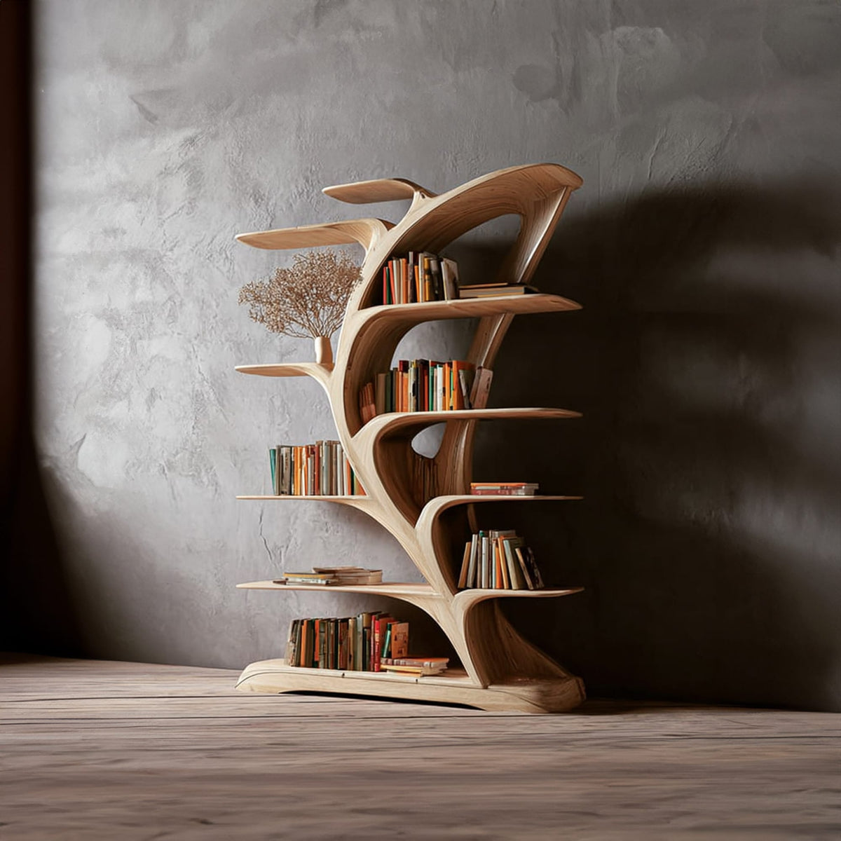 Midcentury Tree Bookshelf Bedroom Reading, solid wood, built to order