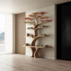 Midcentury Tree Wall Shelf Study Room, solid wood, built to order