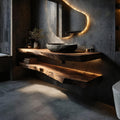 Rustic Bathroom Vanity Floating Live Edge Counter Shelf, solid wood, built to order