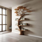 Midcentury Tree Wall Bookcase Study Room, solid wood, built to order