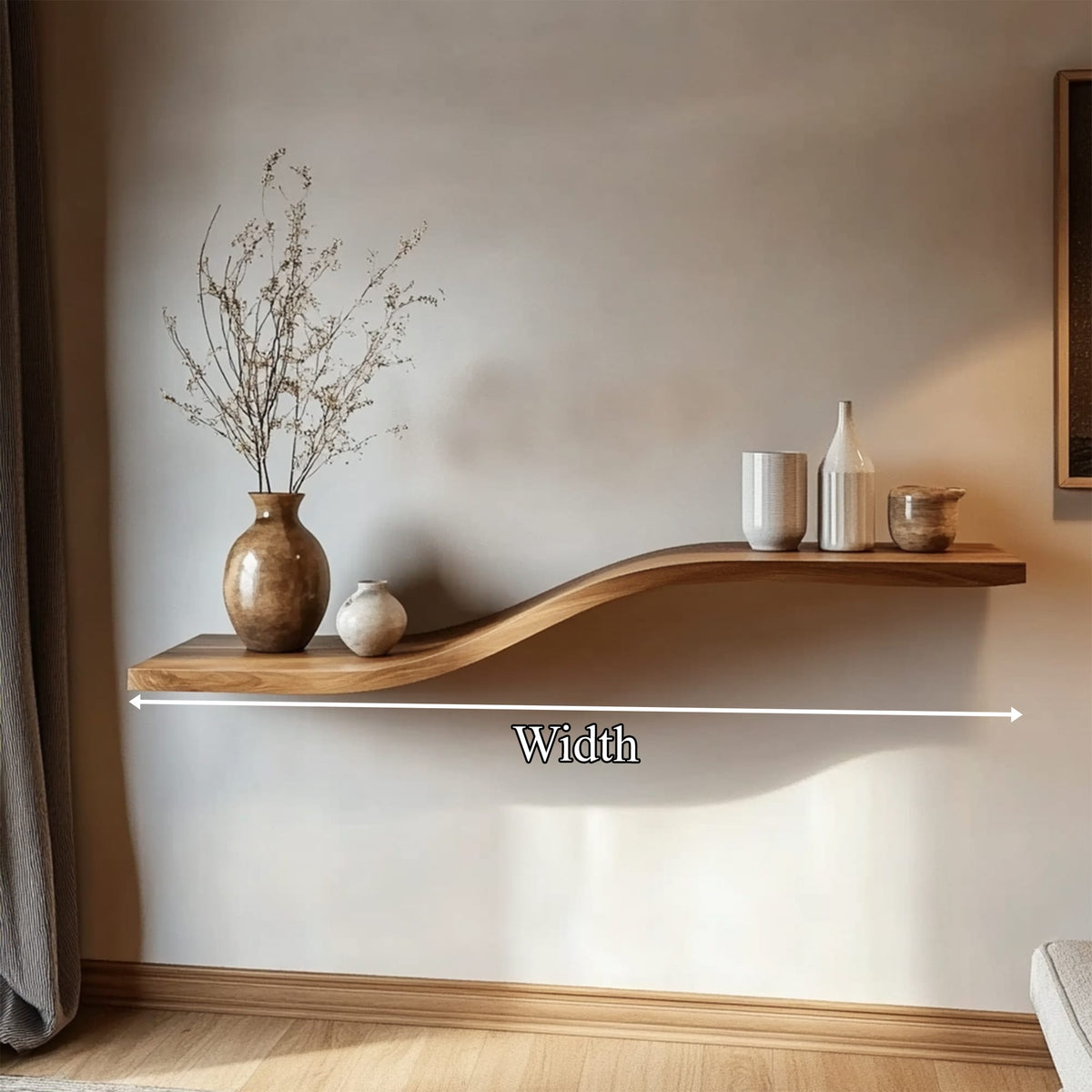 Curved Solid Wall Shelf Minimal Organic Interior Decor, solid wood, built to order