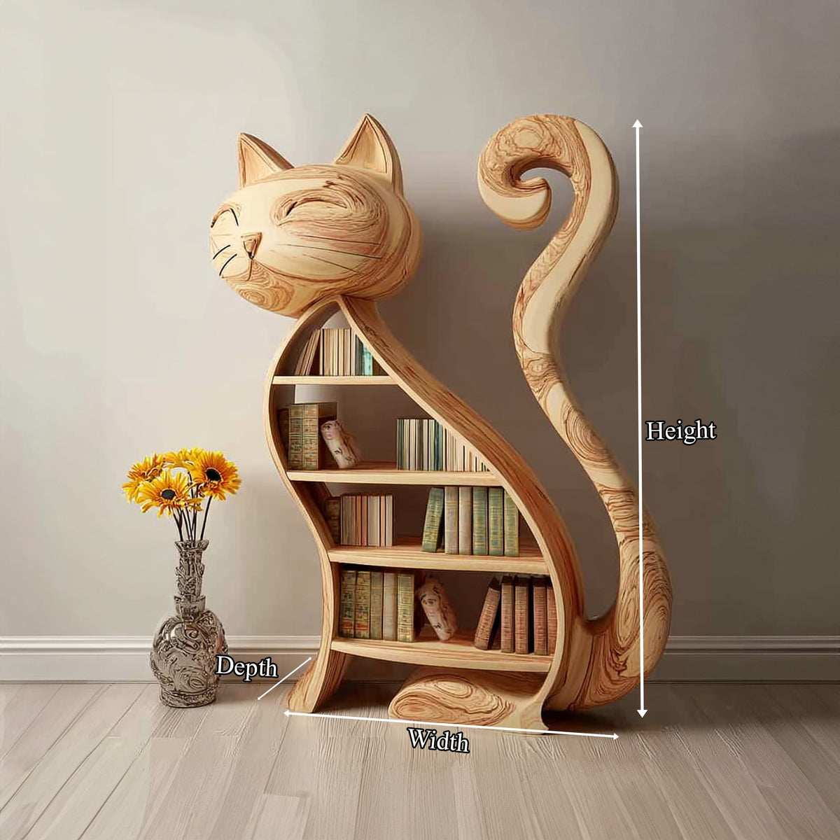 Rustic Cat Bookshelf Playroom Kids Storage Display, solid wood, built to order