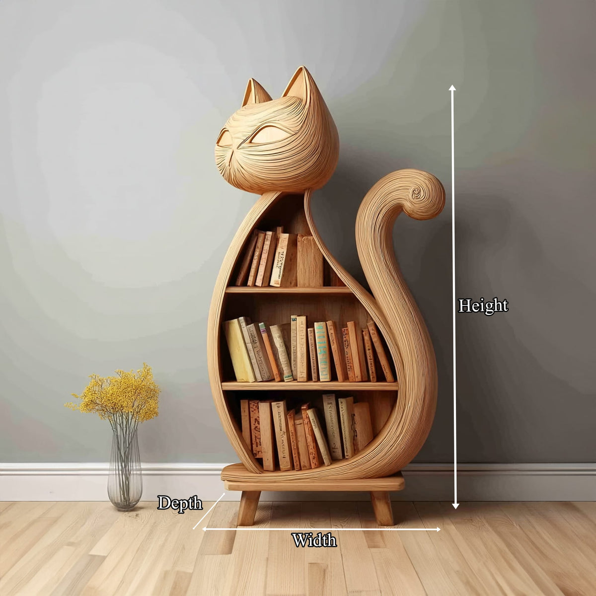 Rustic Cat Bookcase Children Bedroom, solid wood, built to order
