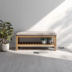 Midcentury Farmhouse Shoe Bench Entryway, solid wood, built to order