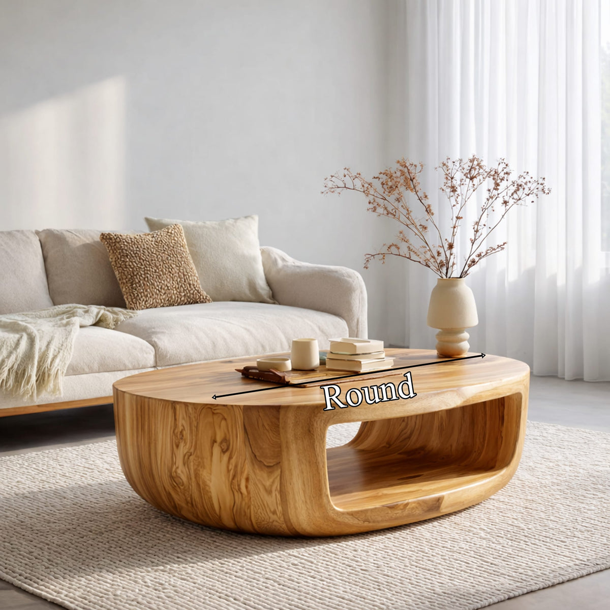 Curved Shell Solid Coffee Table Calm Living Room Interior, solid wood, built to order