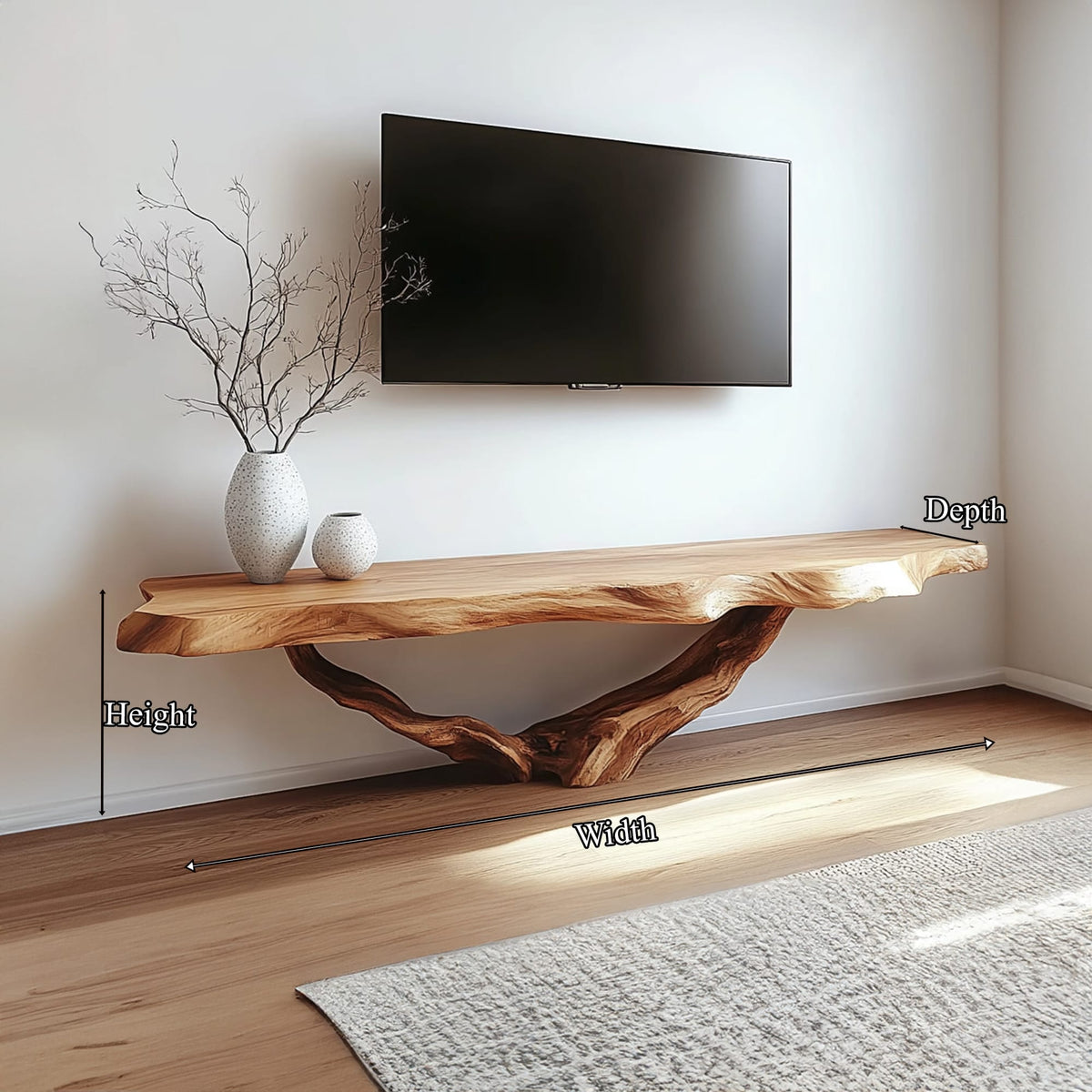 Live Edge Solid TV Console Floating Media Shelf, solid wood, built to order