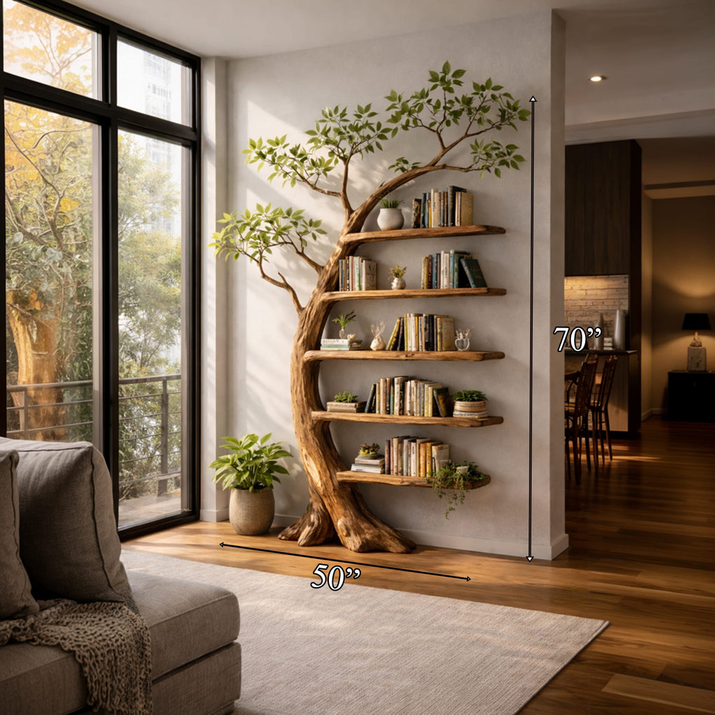 Handcrafted Tree Storage Bookcase Living Room, solid wood, built to order