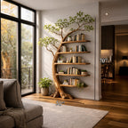 Handcrafted Tree Storage Bookcase Living Room, solid wood, built to order