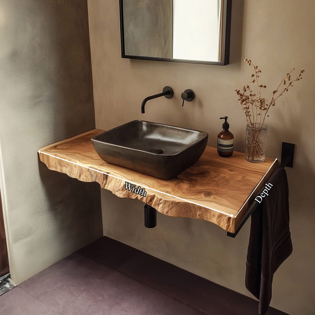 Mid Century Bathroom Vanity Shelf Live Edge Wood Bathroom Decor, solid wood, built to order