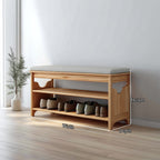 Midcentury Farmhouse Bench Shoe Rack Entryway, solid wood, built to order
