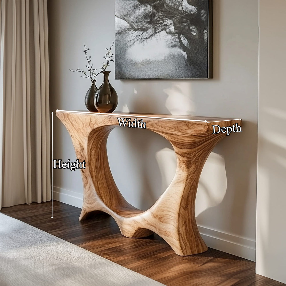 Mid Century Entry Table Handcrafted Curved Leg Hallway Opening, solid wood, built to order