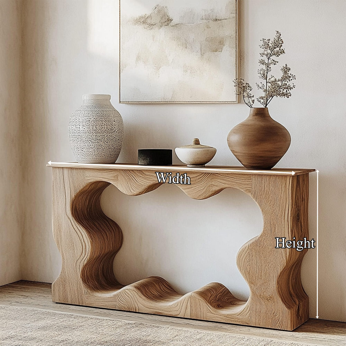 Mid Century Modern Console Table Wave Form Entrance Display, solid wood, built to order