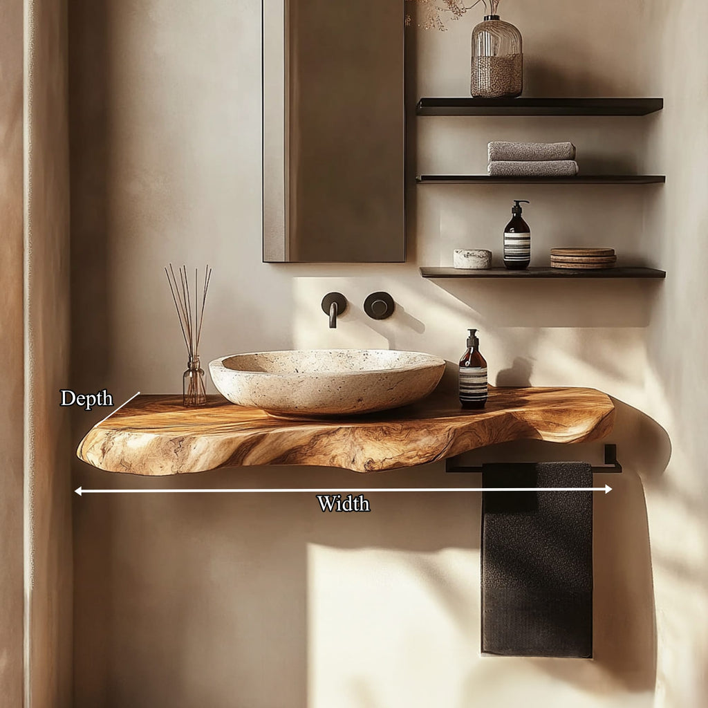 Rustic Bathroom Vanity Shelf Live Edge Bathroom Decor, solid wood, built to order