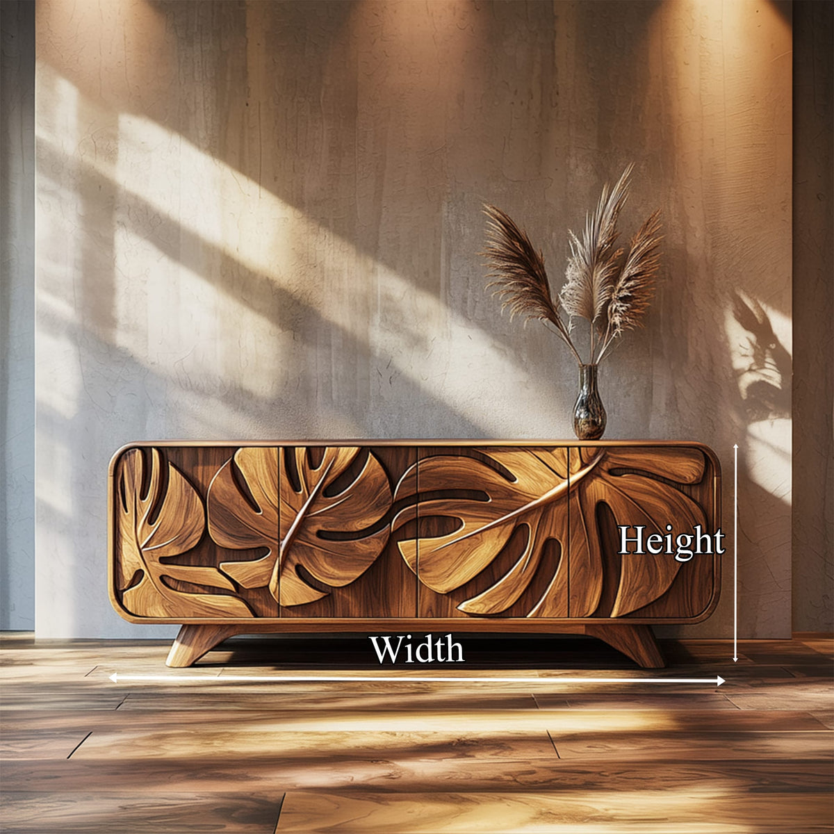 Leaf-carved Storage Sideboard