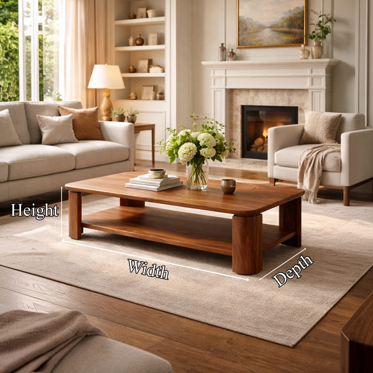 Classic Contemporary Coffee Table Timeless Living Room Interior, solid wood, built to order