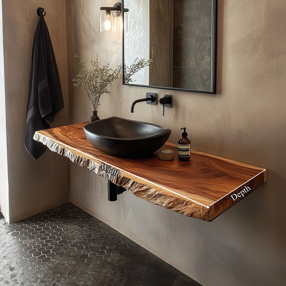 Mid Century Bathroom Vanity Shelf Modern Bathroom Interior, solid wood, built to order