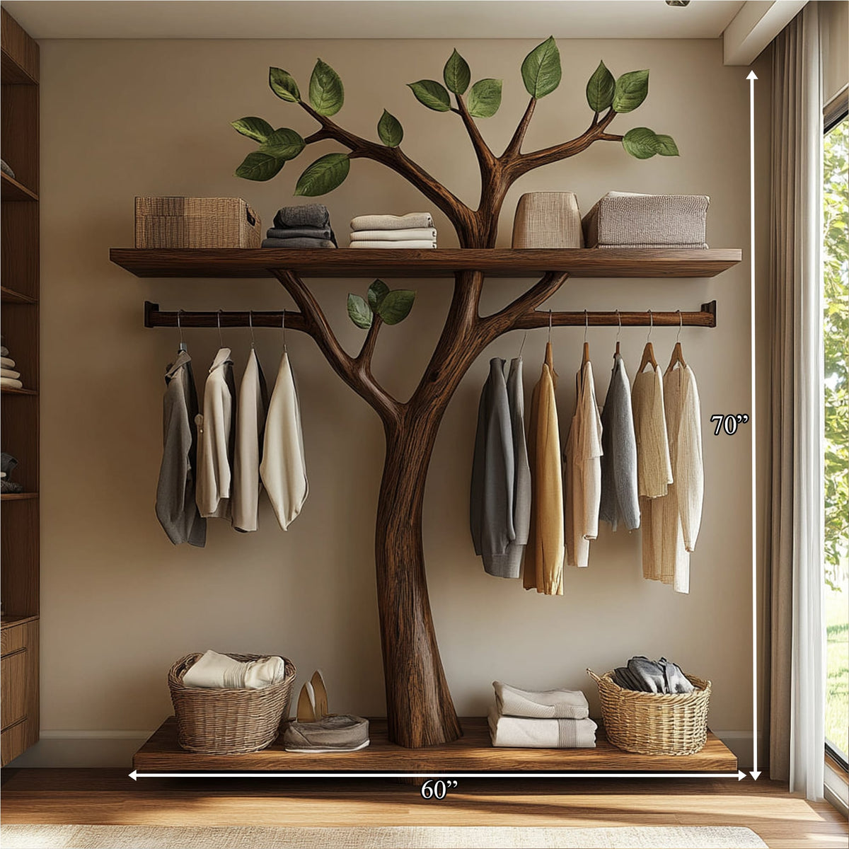 Minimalist Tree Wardrobe Rack Look Bedroom, solid wood, built to order