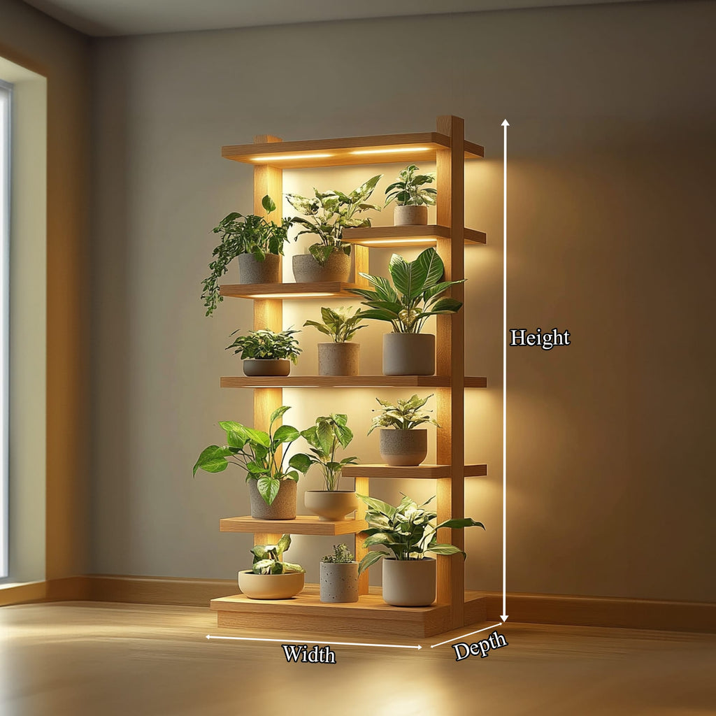 Mid Century Modern Plant Shelf Display Living Room, solid wood, built to order