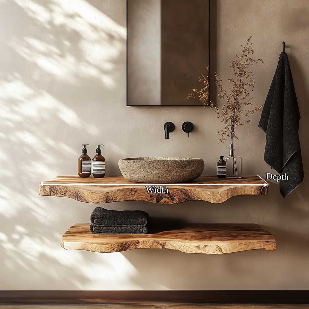 Mid Century Bathroom Vanity Shelf Minimalist Bathroom Decor, solid wood, built to order