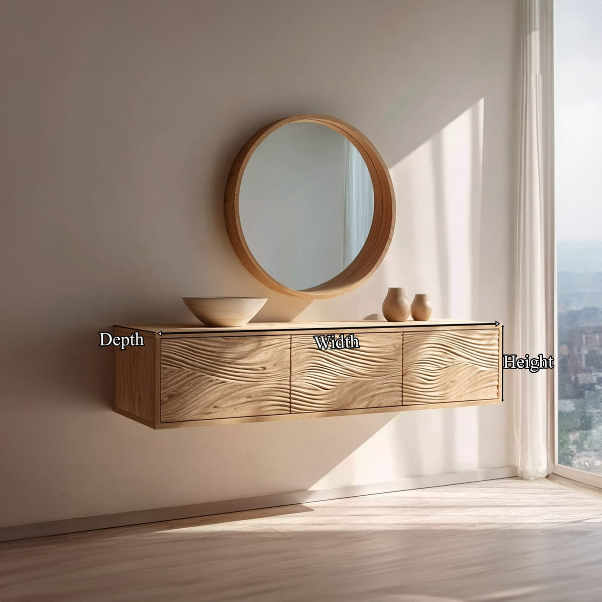Mid Century Floating Vanity Storage Bathroom, solid wood, built to order