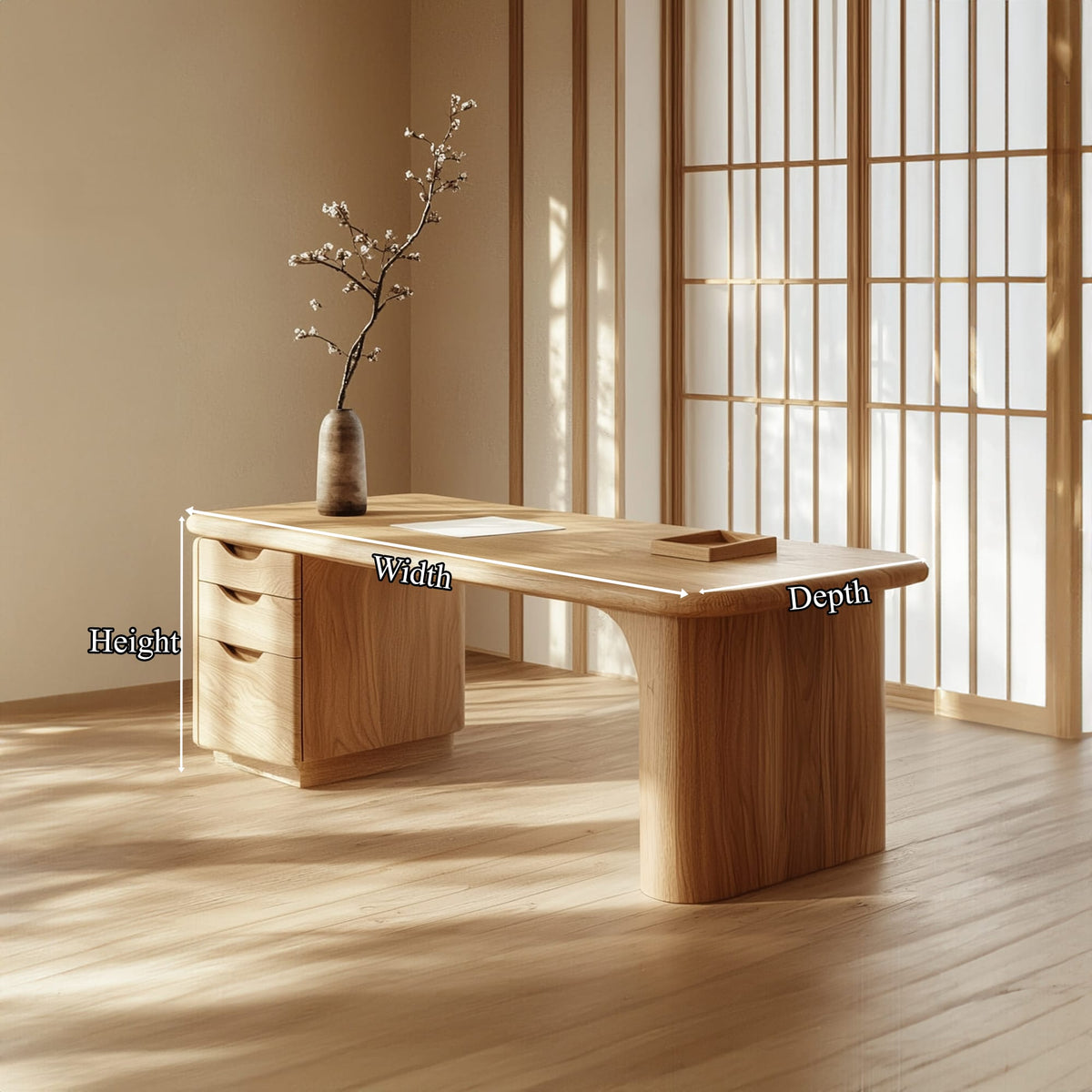Japandi Organic Minimal Work Desk Home Office and Study Room, solid wood, built to order