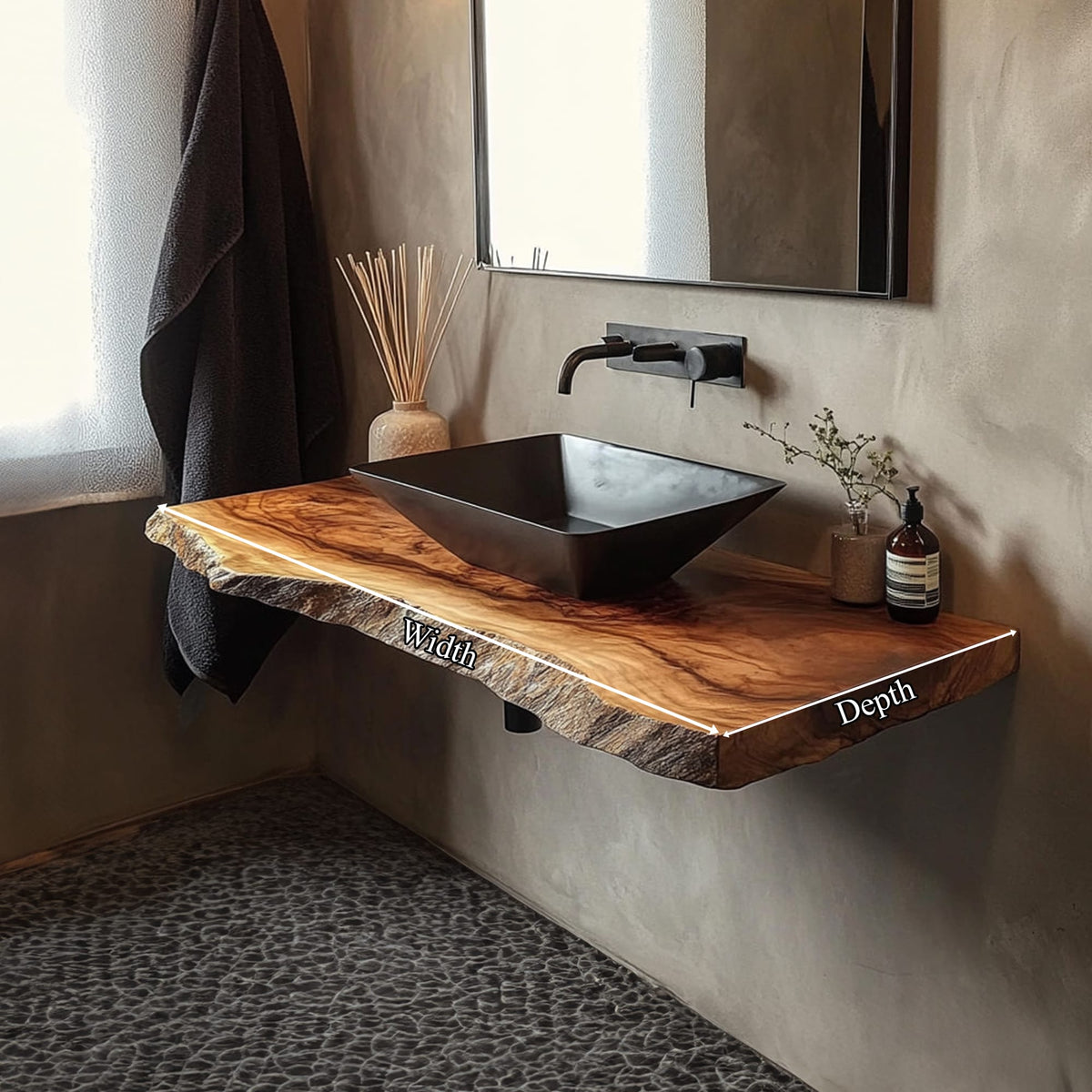 Rustic Bathroom Vanity Shelf Live Edge Bathroom Display, solid wood, built to order