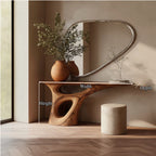 Mid Century Sculptural Console Table Hallway Accent, solid wood, built to order