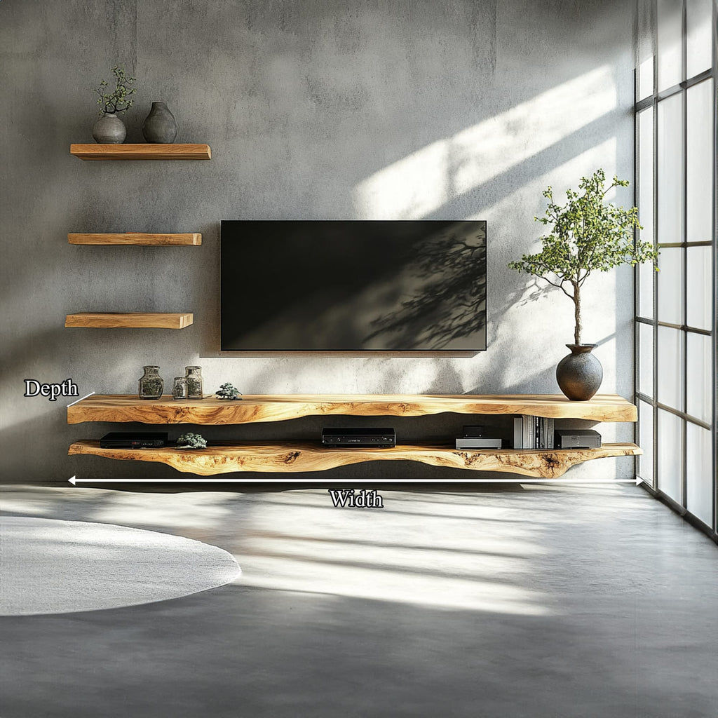 Combo 2 Pieces Rustic Floating TV Stand Living Room Media, solid wood, built to order