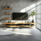 Combo 2 Pieces Rustic Floating TV Stand Living Room Media, solid wood, built to order