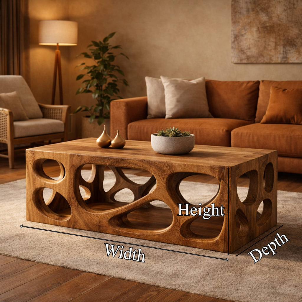 Architectural Carved Solid Coffee Table Organic Void Design Statement Living Room Interior, solid wood, built to order