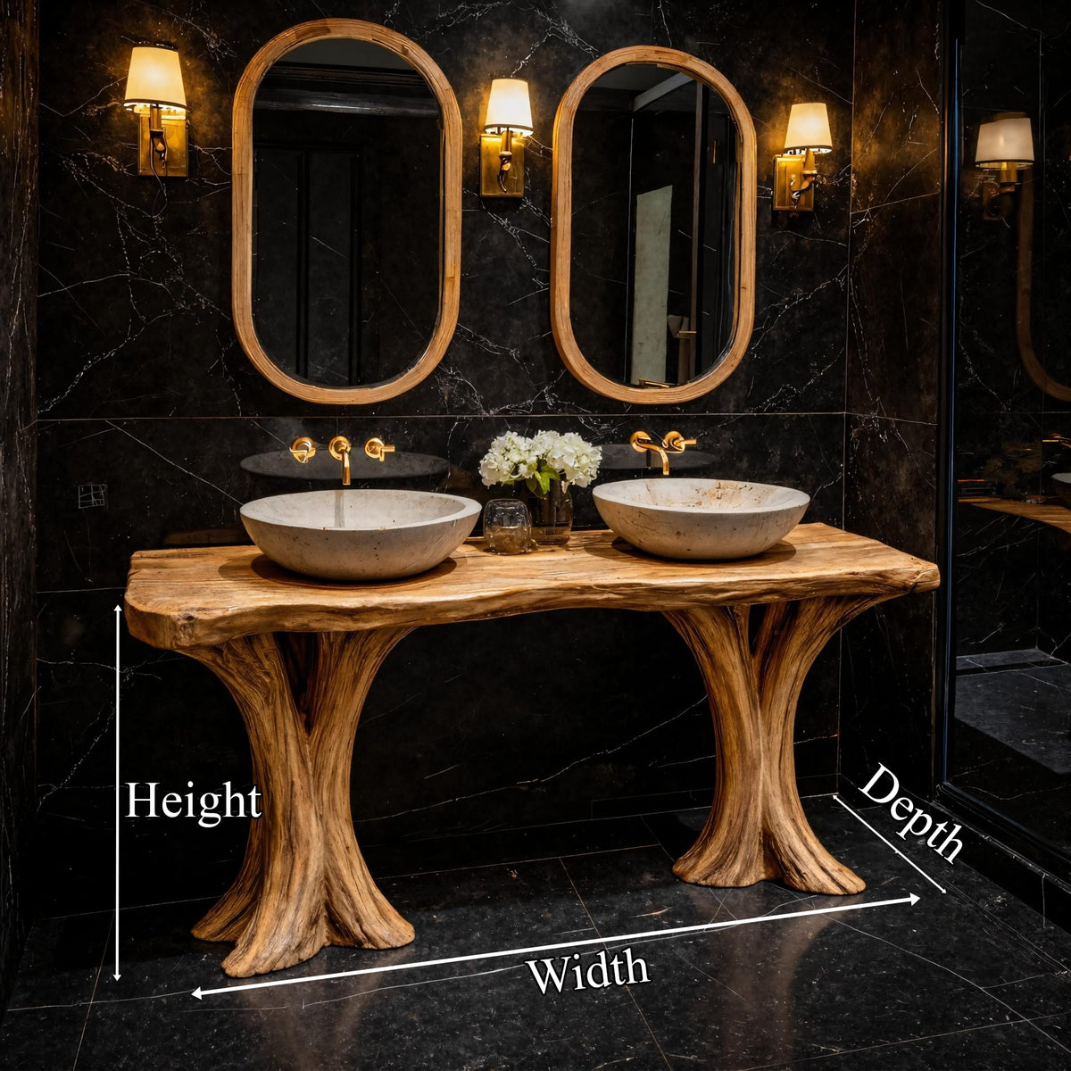 Live Edge Solid Bathroom Vanity Organic Sculptural Base, solid wood, built to order