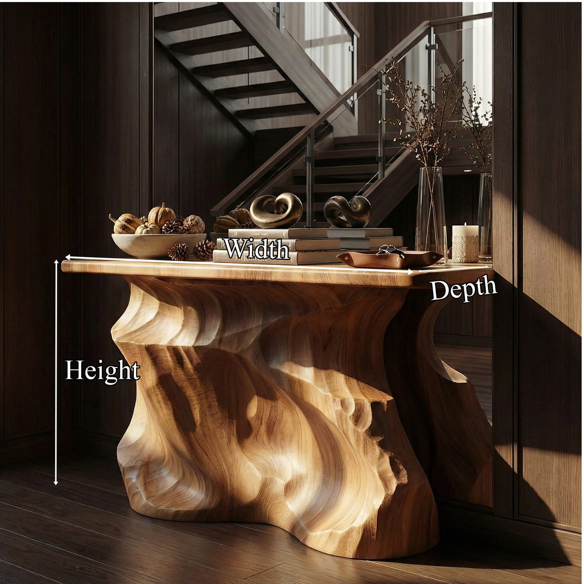 Solid Sculptural Back Console Table