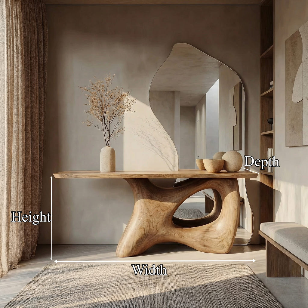 Organic Freeform Base Console Table Entryway Hallway Living Room, solid wood, built to order