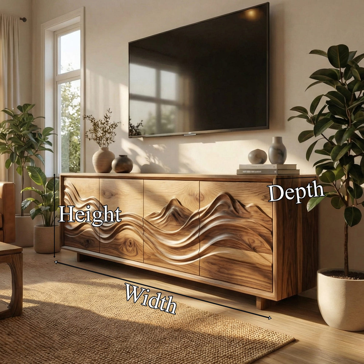 Handcrafted Sculptural Storage Cabinet Living Room, solid wood, built to order