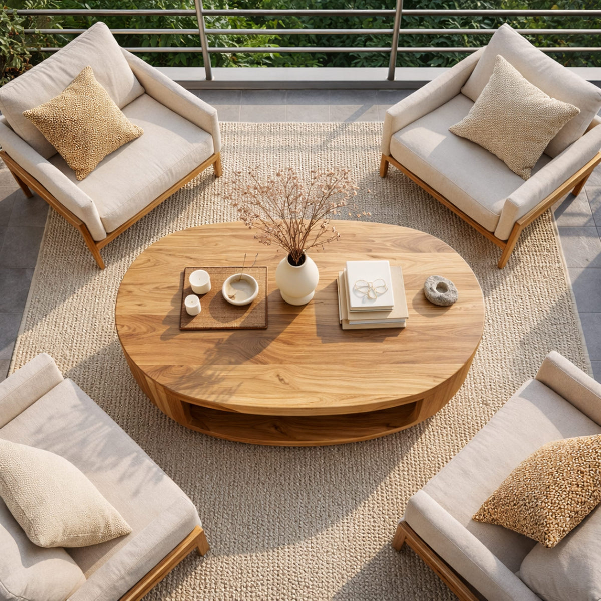 Curved Shell Solid Coffee Table Calm Living Room Interior, solid wood, built to order