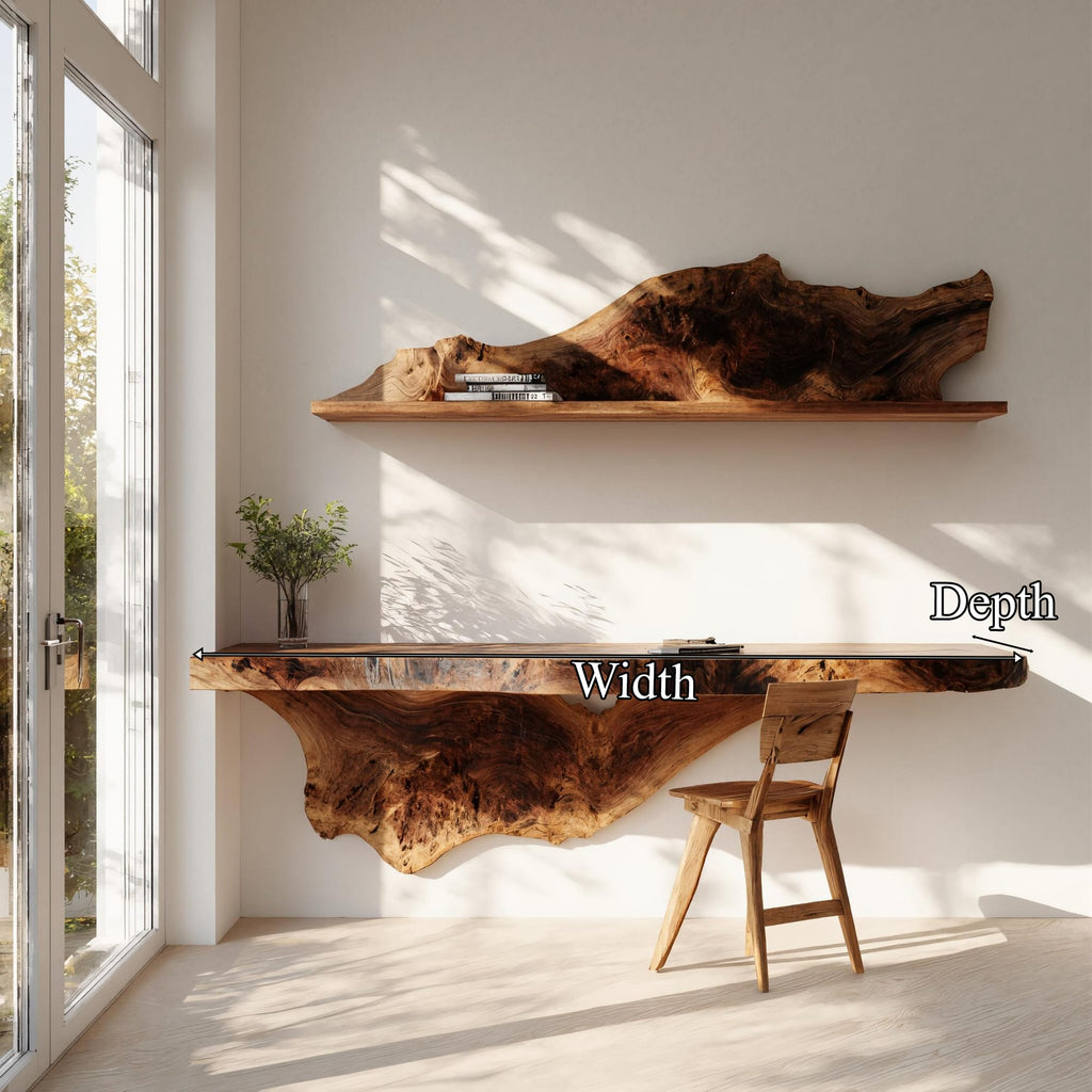 Handcrafted Wall Desk Live Edge Home Office Style, solid wood, built to order