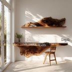 Handcrafted Wall Desk Live Edge Home Office Style, solid wood, built to order