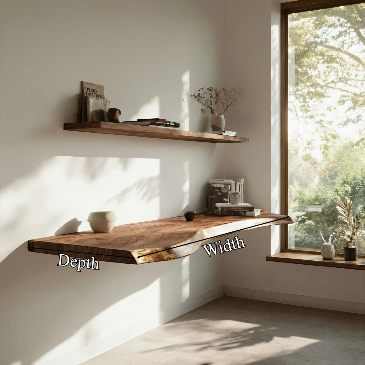 Handcrafted Live Edge Floating Work Desk Corner Workspace, solid wood, built to order