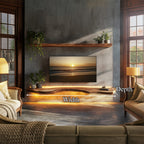 Illuminated Solid Floating TV Shelf Living Room Interior, solid wood, built to order