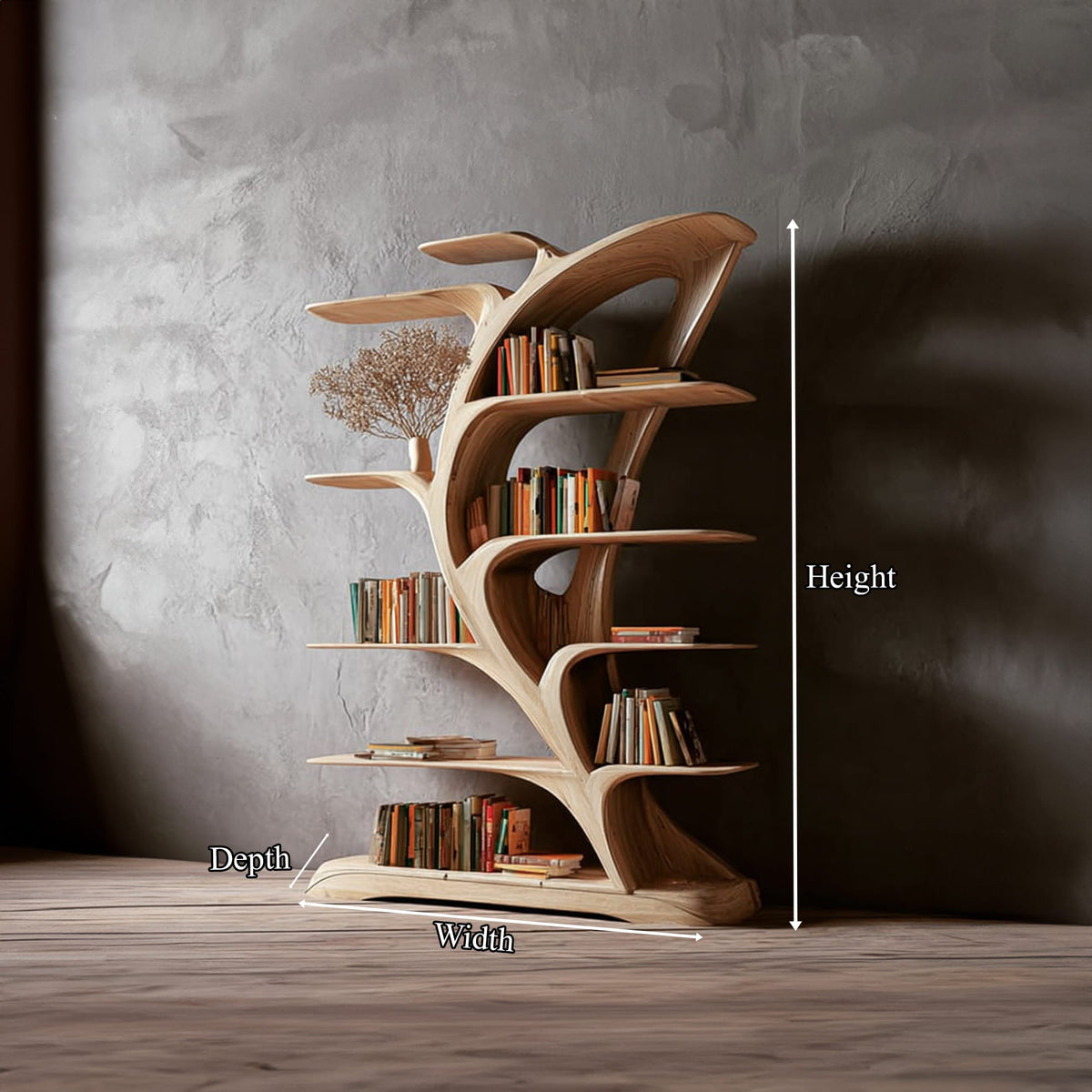 Midcentury Tree Bookshelf Bedroom Reading, solid wood, built to order
