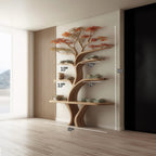 Midcentury Tree Wall Shelf Study Room, solid wood, built to order