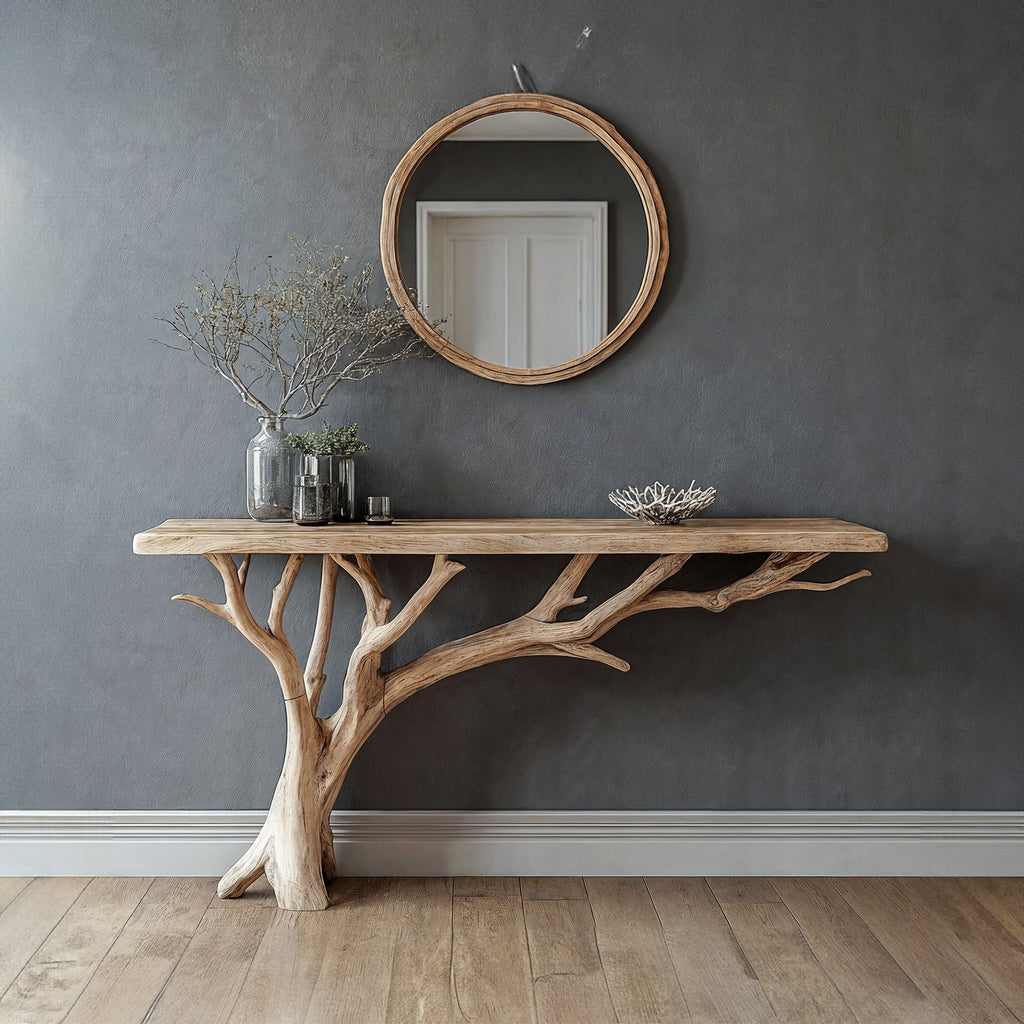 Floating Edge Console Table Handcraft, solid wood, built to order