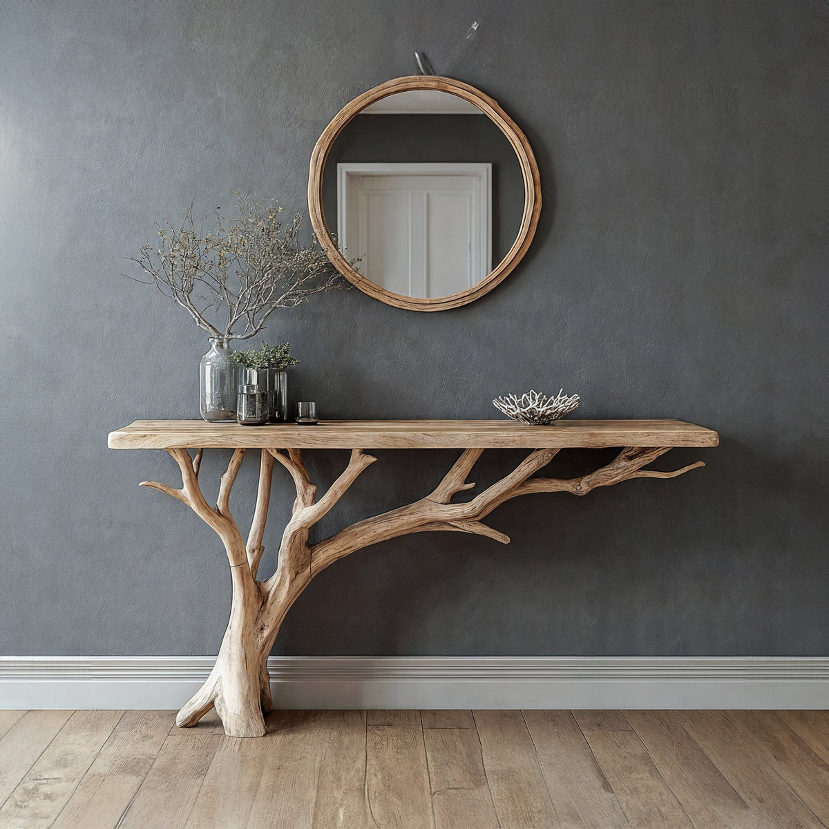 Floating Edge Console Table Handcraft, solid wood, built to order