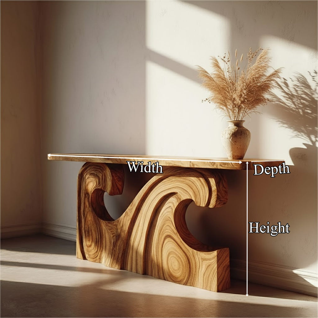 Mid Century Modern Console Table Wave Design Entryway, solid wood, built to order