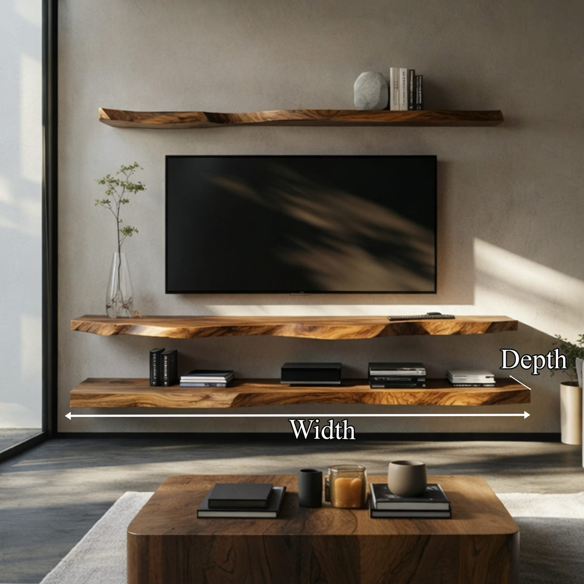 Live Edge Floating Mounted Wall Shelf