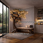 Handcrafted Tree Storage Bench Living Room Interior Architectural Decor, solid wood, built to order